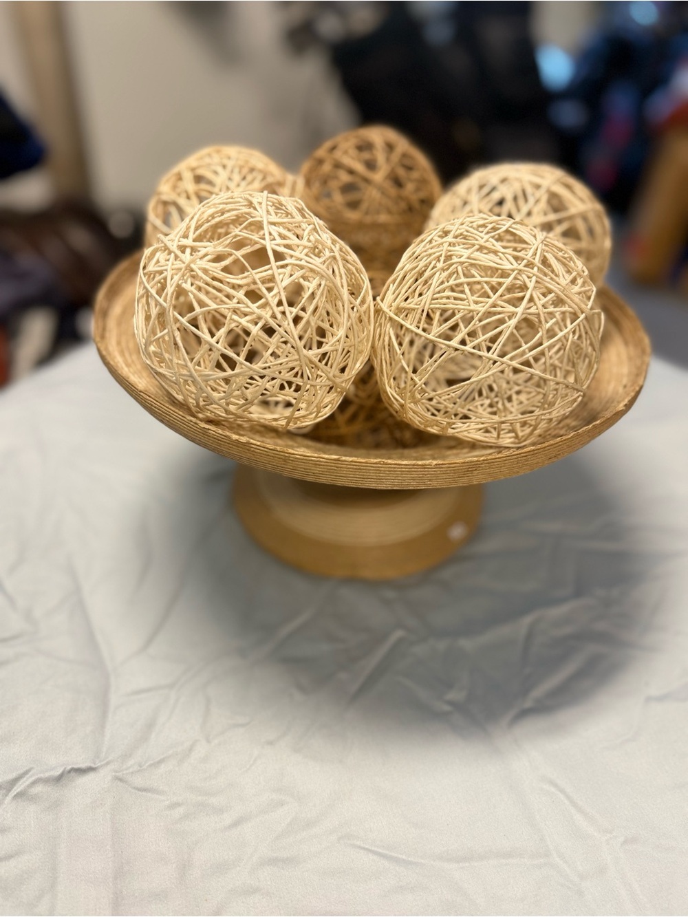 Natural Rattan Decorative Bowl with Wicker Ball Accents
